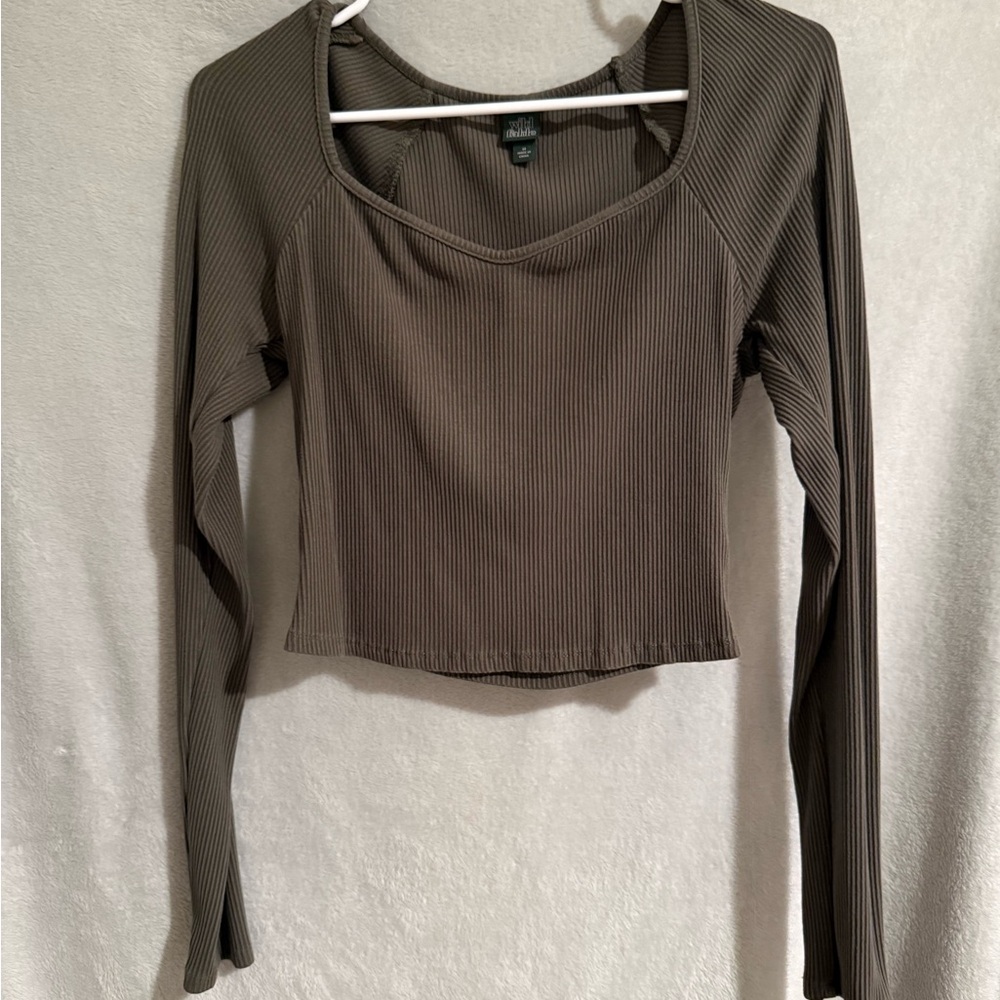 Wild Fable Ribbed Long Sleeve Top in Olive Green